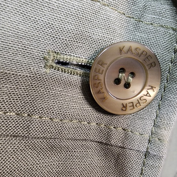 KASPER Size 8P Green Linen Blend One Button Blazer Jacket Office Professional - Picture 10 of 14